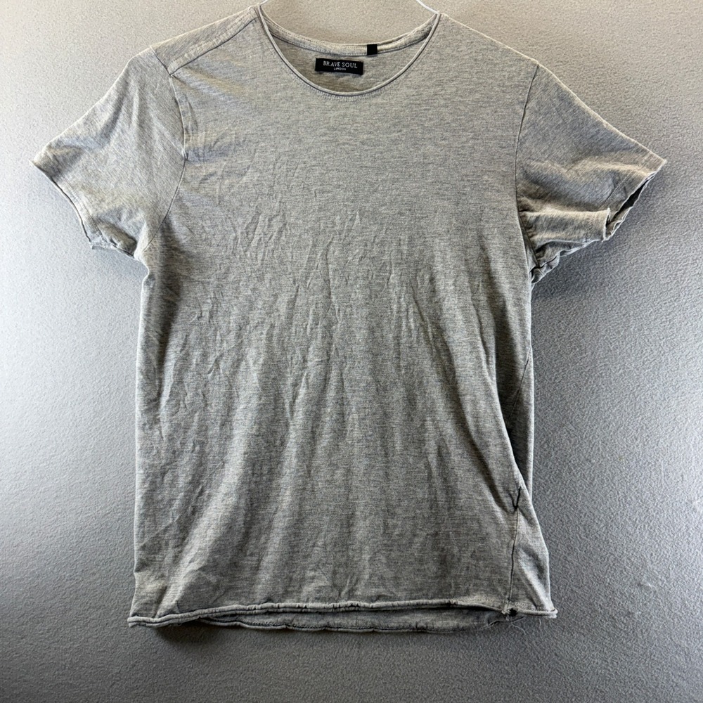 Brave Soul London Mens Gray Crewneck T-Shirt Raw Hem Cotton Blend S